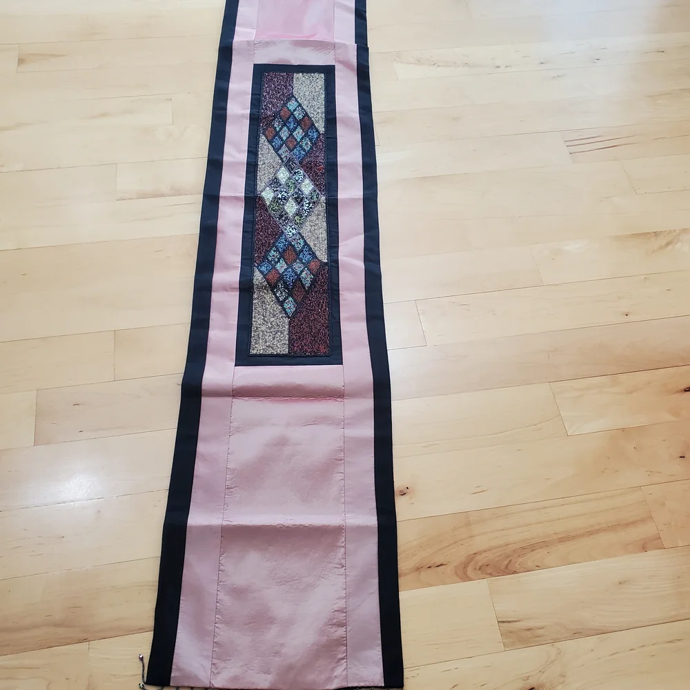 Pink and Black Quilted Table Runner with Diamond Patchwork